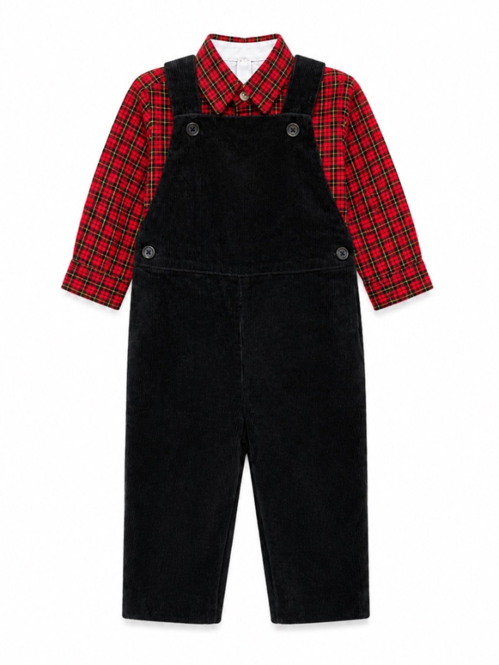 Ralph Lauren Baby Holiday Plaid Shirt & Black Corduroy Overall Set NWT